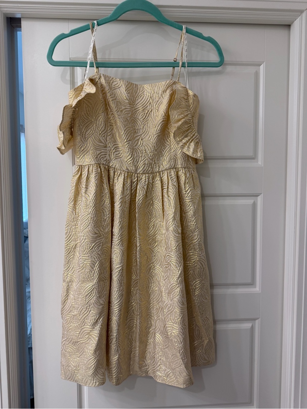 Lilly Pulitzer Gold Metallic Ruffle Strap Mini Dress